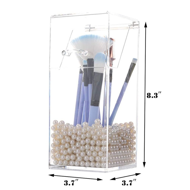 Sooyee Makeup Brush Holder,Makeup Brush Organizer with 8mm White Pearls,Dustproof Makeup Brush holder with Lid - Image 5